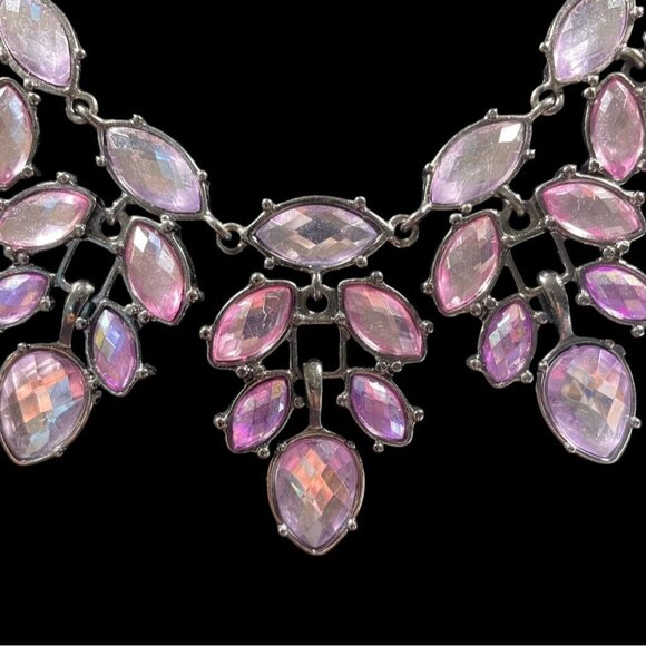 Purple Crystal Gemstone Leaf Cluster Bib Necklace Retro Glam Chic Bold Gatsby - Picture 3 of 5